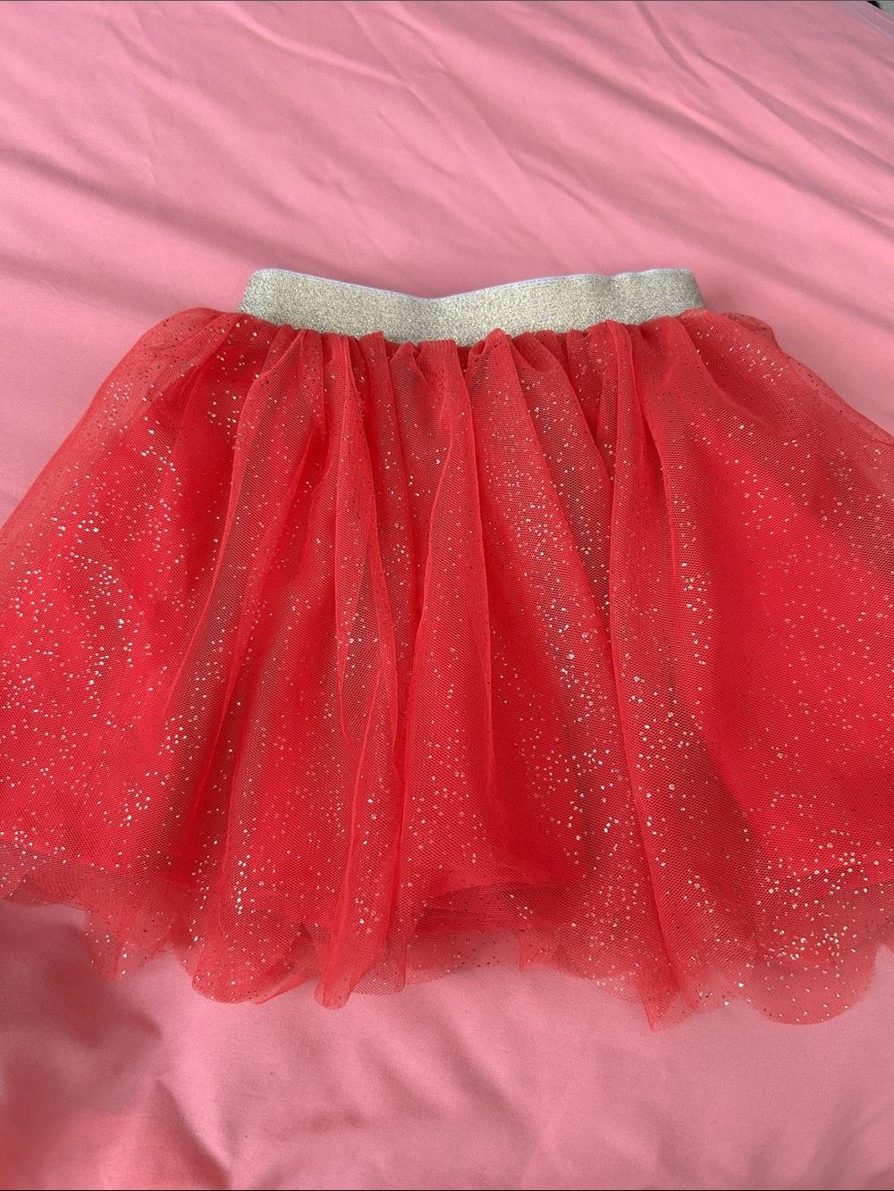 Hanna Andersson Red Glitter Tulle Skirt with Gold Elastic Waist